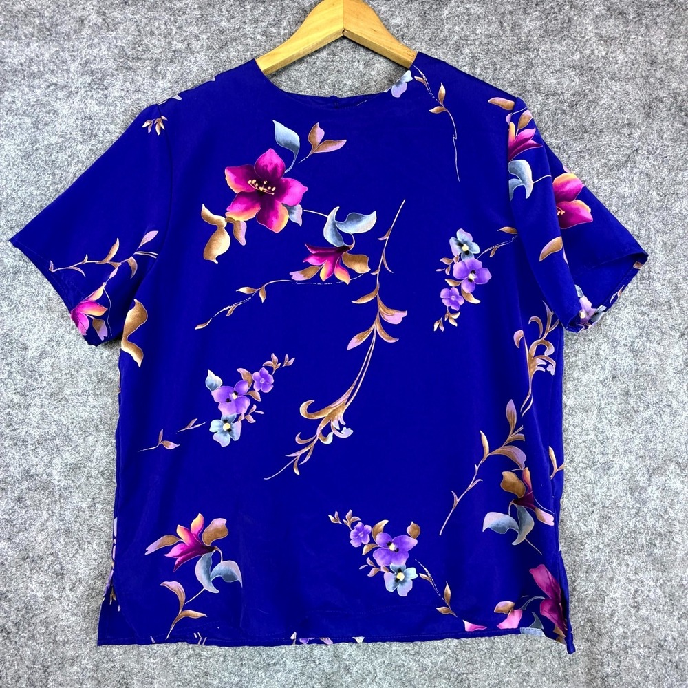 Vintage Maggie Sweet Blouse Womens Large Blue Dark Romantic Secretary Y2K Femme